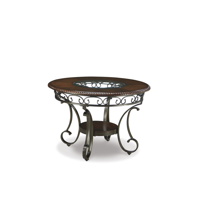 Industrial Earth-Toned 44" Round Glass & Wood Dining Table