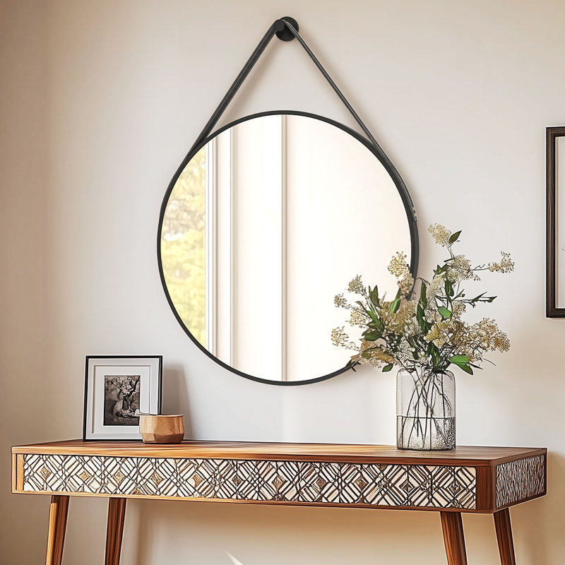 Wal Mirror Aluminium Round Mirror, Black, 70cm x 70cm