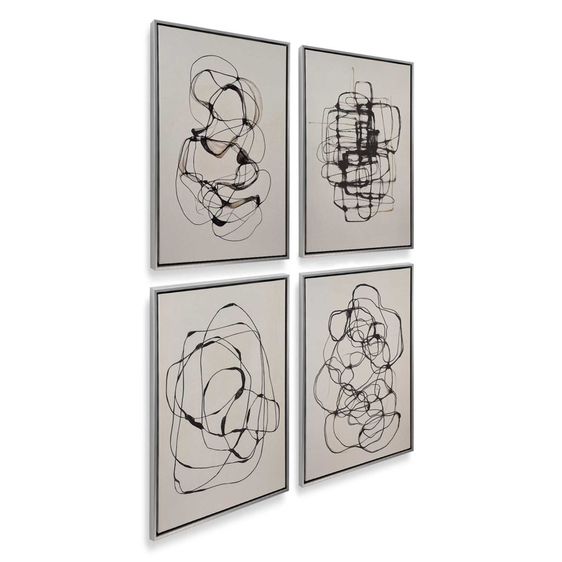 Tangled Composure Set of 4 Prints, 36" x 24", Polished Chrome Floater Frame