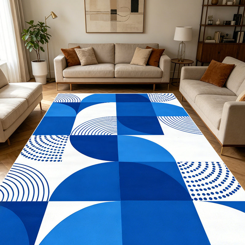 1PC Blue and White Geometric Abstract Dotted Swirl Pattern area rugs for Living Room, Soft and Comfortable, Suitable for all seasons, easy-to-maintain, machine washable Indoor floor mat, Under Table Farmhouse suitable for entryway, bedroom, dining