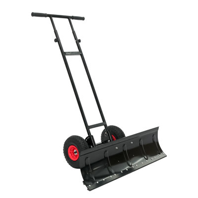 Snow Shovel with Wheels, 36 Inch Heavy Duty Metal Snow Pusher Plow, Adjustable Height Handle, Wheeled Snow Removal Tool for Driveway, Sidewalk, Yard, Commercial
