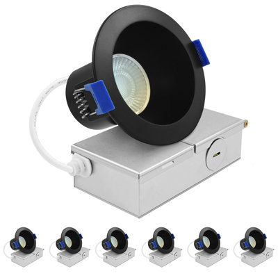 Luxrite 3 Inch LED Recessed Ceiling Light J-Box 8W 5CCT 2700K/3000K/3500K/4000K/5000K 840LM Dimmable Canless Downlight, Wet Rated IC Rated ETL 6 Pack
