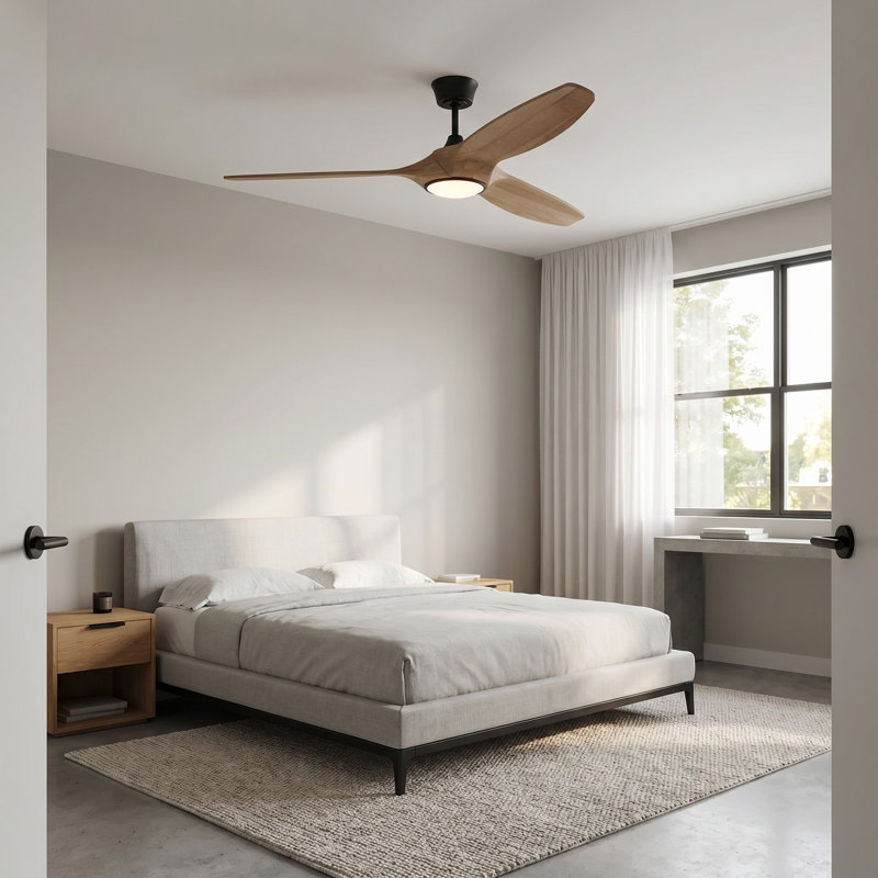 Selen Smart LED Ceiling Fan, Midnight Black, 60" Wide, Natural Honey