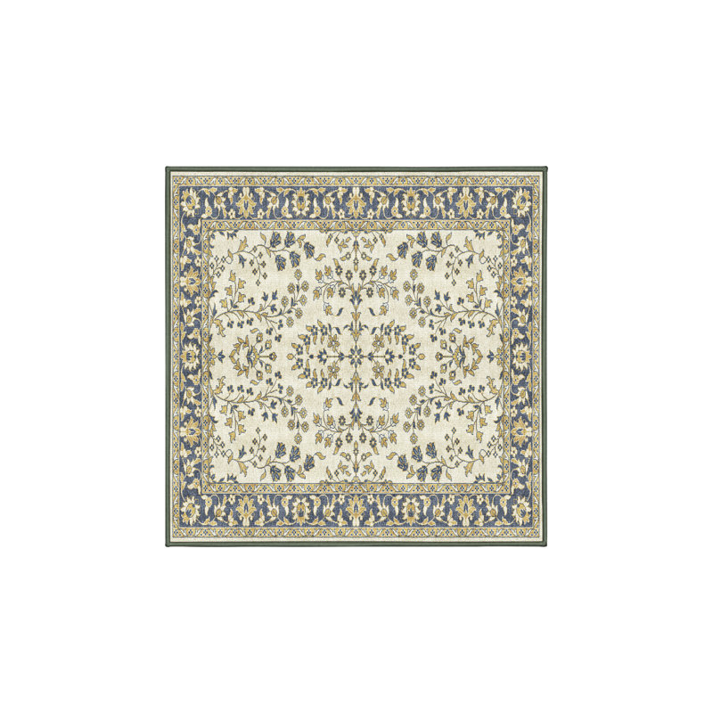 Tapis bleu / beige en chenille / polyester tissé à la main Deshan, Carré 6 pi