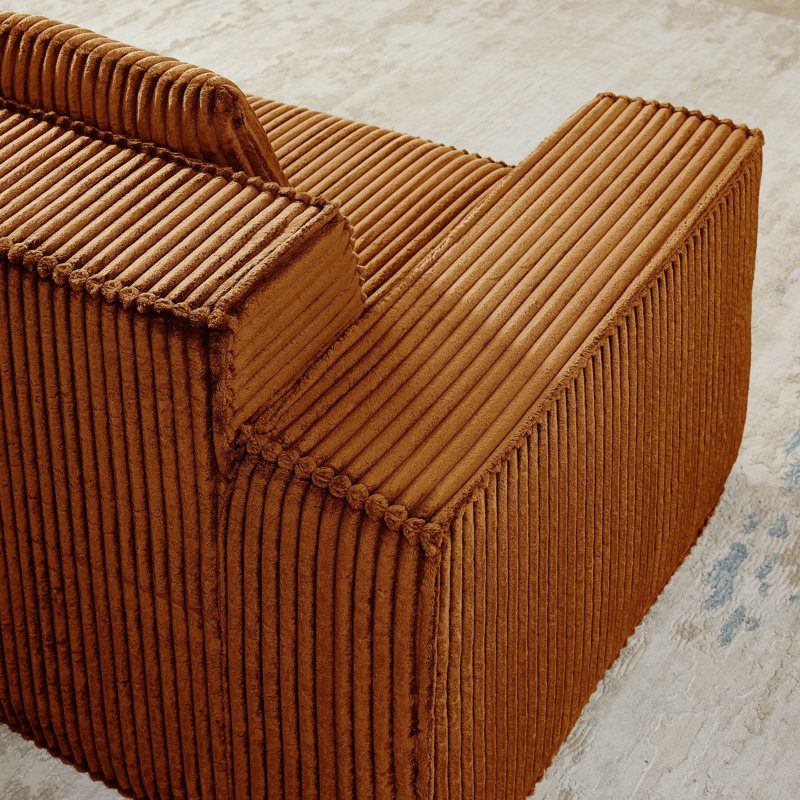 Boneless L-shaped or U-shaped corduroy modular sofa, freely configurable, boneless design, Orange Corduroy