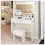 Très grande coiffeuse à miroir à DEL avec tabouret à coussin souple, interrupteur tactile, luminosité réglable et rangement de grande capacité pour les petits espaces-129911218