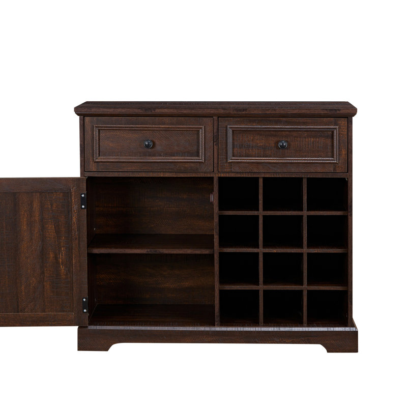 Armoire de ferme avec 2 tiroirs et support à vin, Espresso