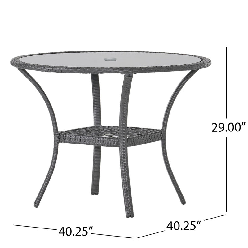 Round Wicker Rattan Side Table With Built-In Glass, Stylish Patio Tables Wicker Coffee Table For Outdoor Outside Patio Porch, Grey