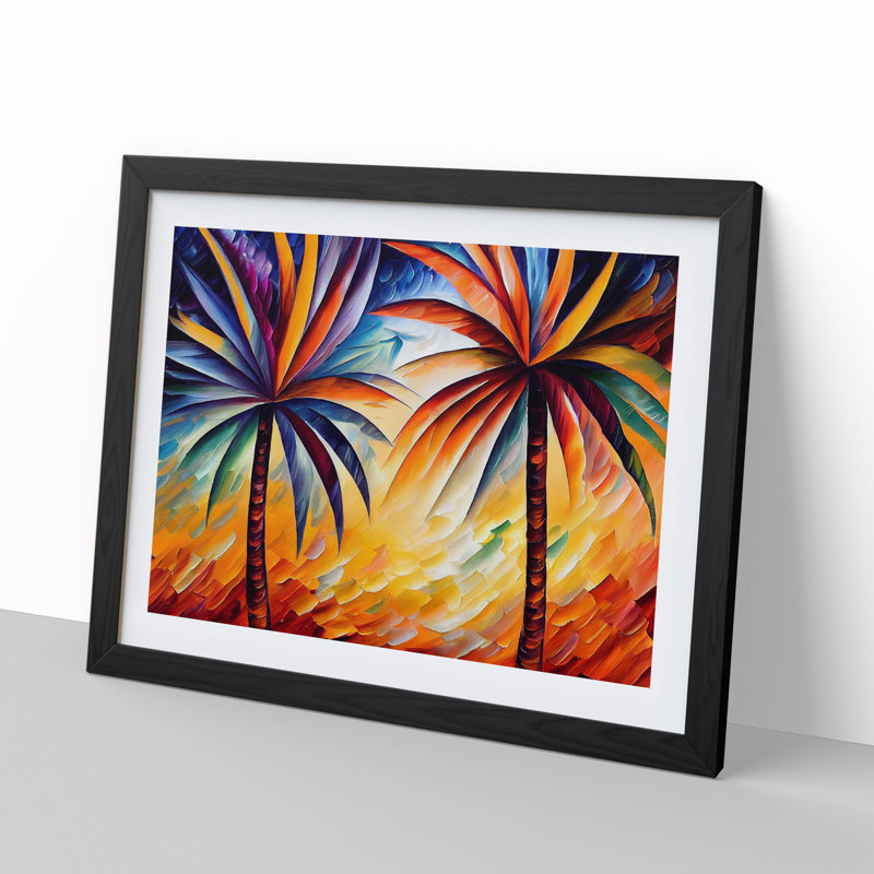 XH1022-6761X Palm Tree Painting Vol.5 Abstract 1 Piece Single Picture Frame Wall Art, 25cm H x 34cm W x 2cm D, Black