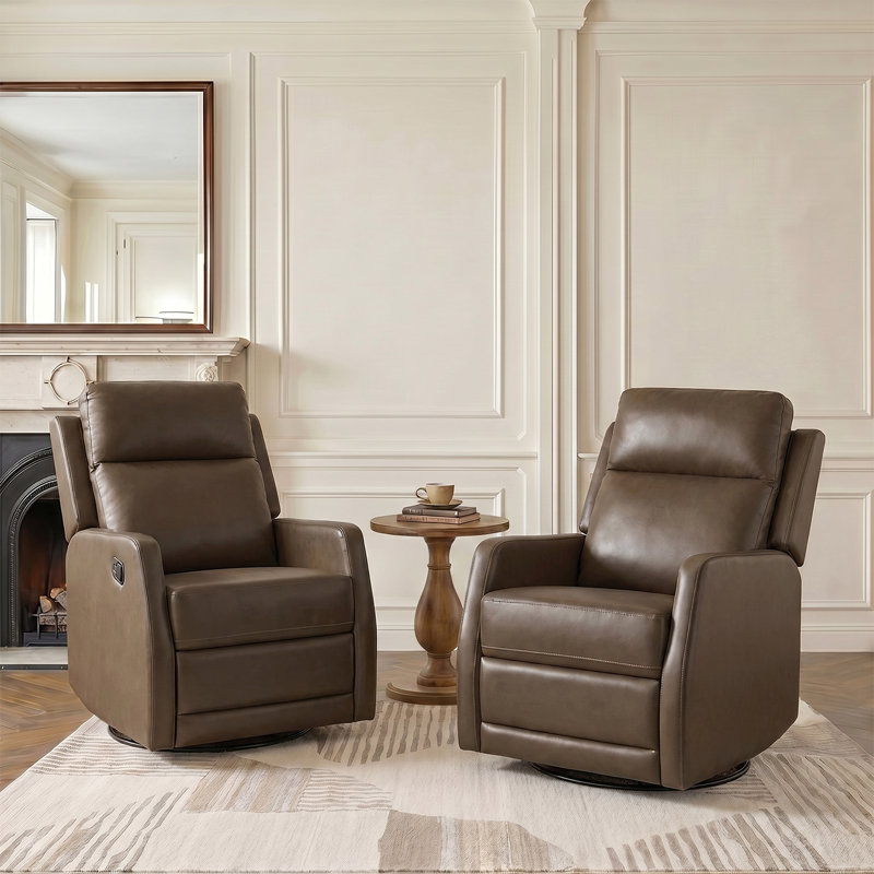 Giselle 26.5" Wide Manual Swivel Rocker Recliner with Metal Base, Chocolate
