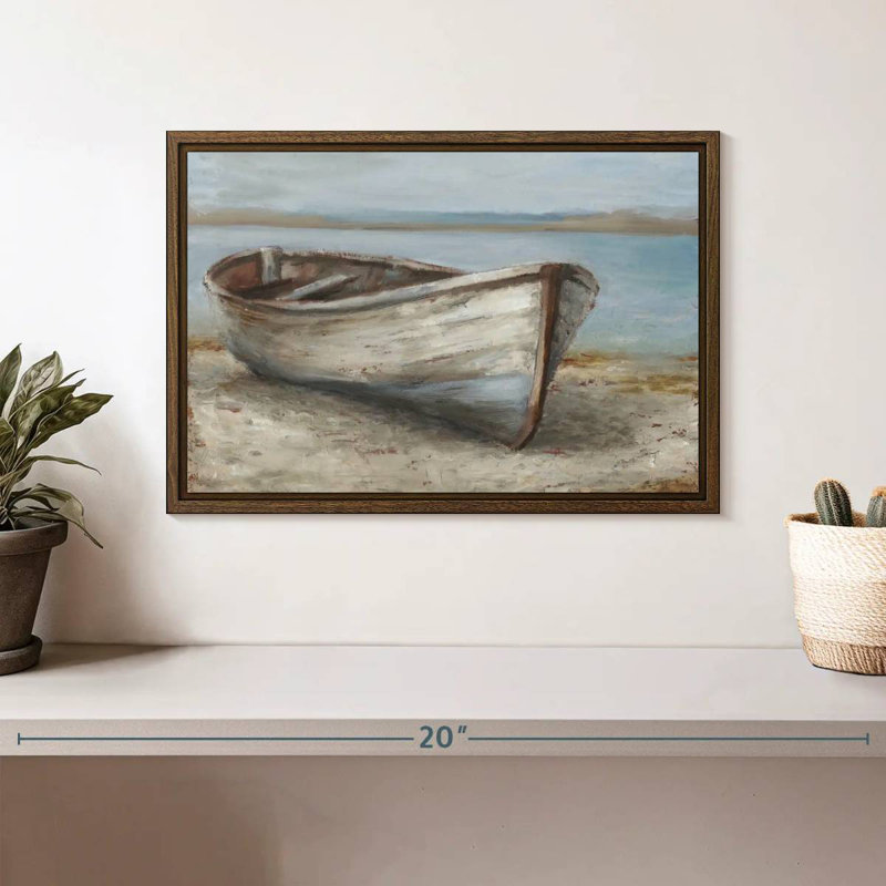 Bateau blanchi à la chaux I, 13 po x 9 po, Cadre flottant noyer