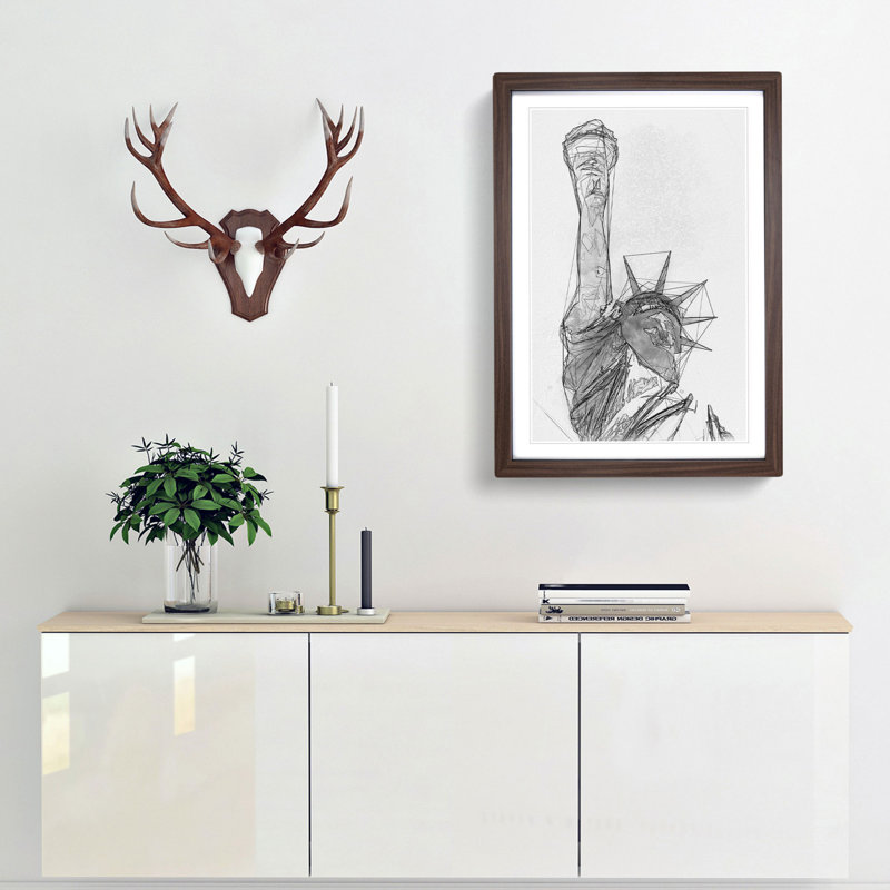 Statue of Liberty in New York City Abstract Art - Picture Frame Graphic Art Print, 36cm H x 27cm W x 2cm D, Walnut Framed
