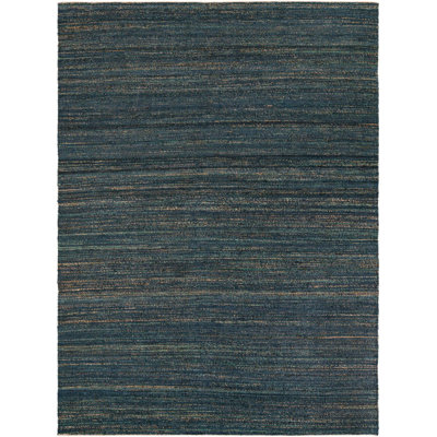 Tapis uni / rayé bleu océan Durah