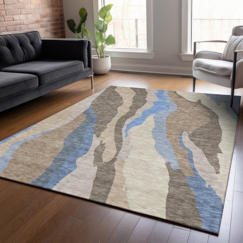 Petala Brown Washable Indoor-Outdoor Rug - , 5' x 7'6"