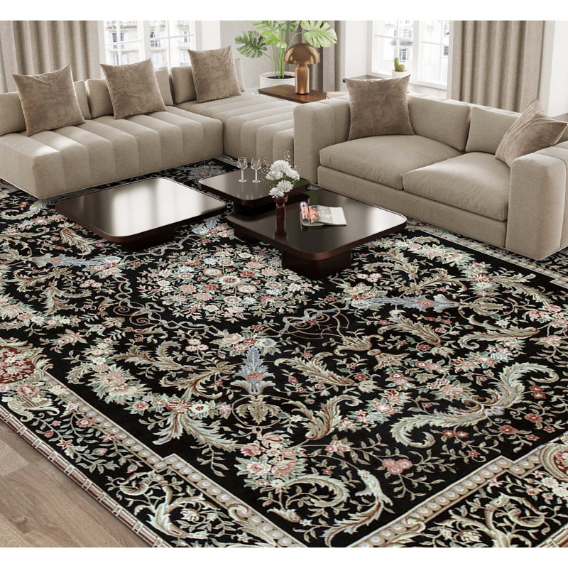 High-Quality Hand-Knotted Black Area Rug
