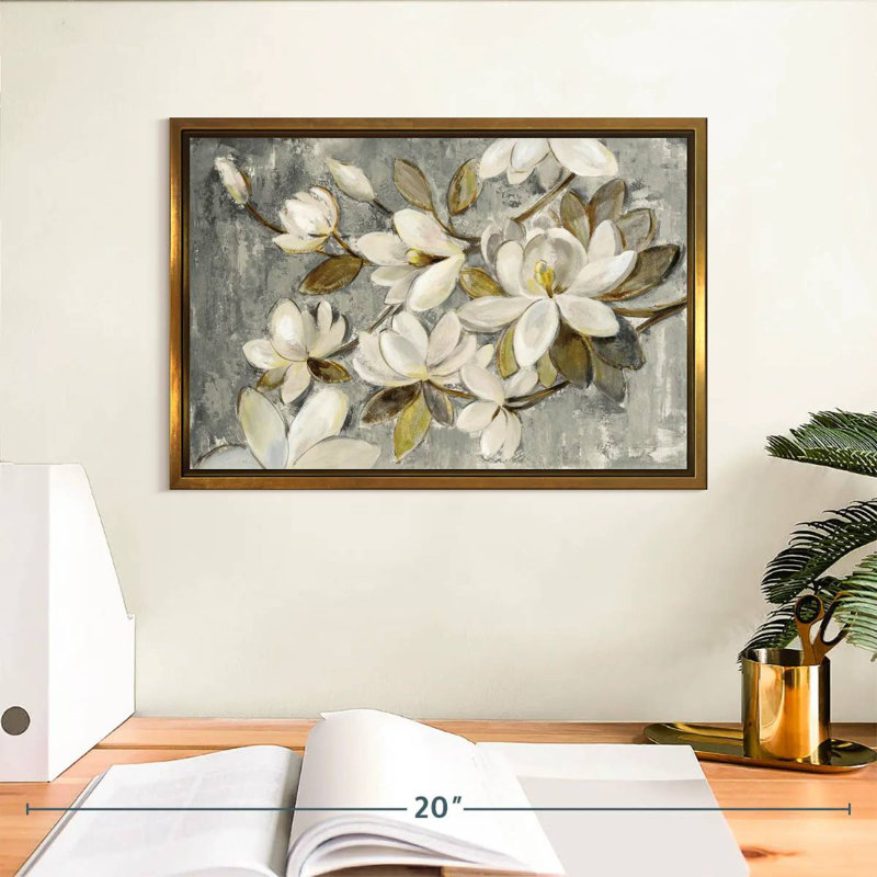Magnolia simplicité gris neutre, Cadre flottant doré, 13 po x 9 po