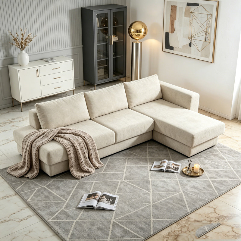 Canapé modulaire en L avec coussins double couche, Brun