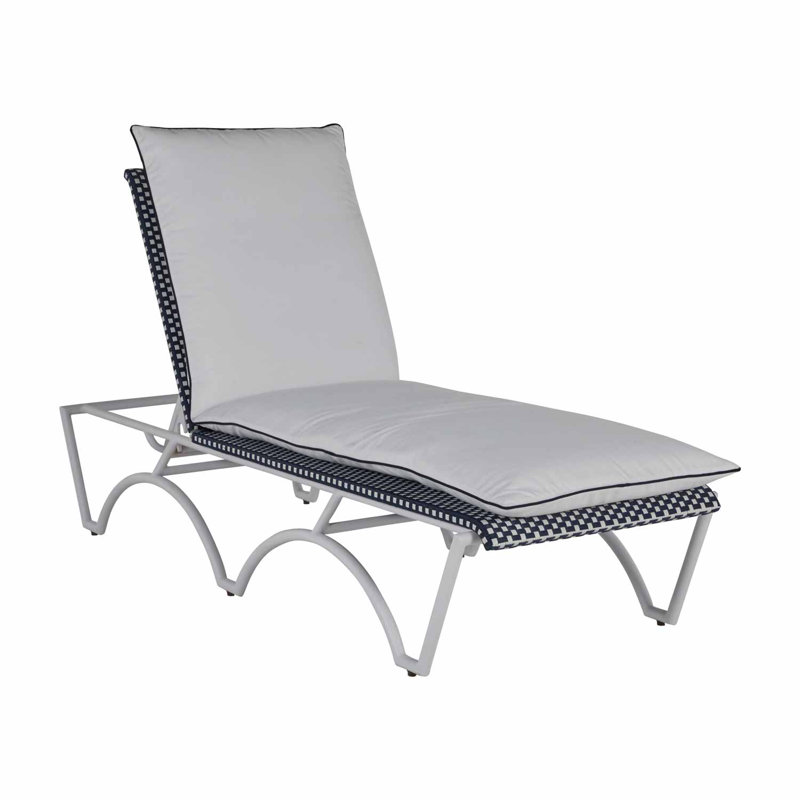 Savoy 81" Long Reclining Single Chaise with Cushions, Welt, Indigo Velvet, Chalk/White/Navy