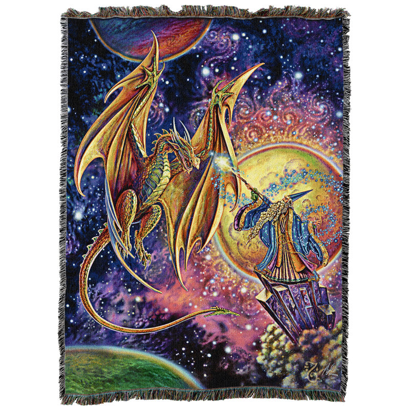 Pure Country Weavers Magic Wizard and Dragon Blanket by Myles Pinkney - Gift Fantasy Tapestry Throw Woven from Cotton - Made in the USA (72x54)