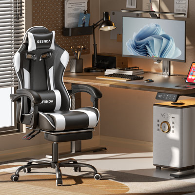 High-Back Massage Adjustable Reclining Ergonomic Faux Leather Swiveling PC & Racing Game Chair with Footrest