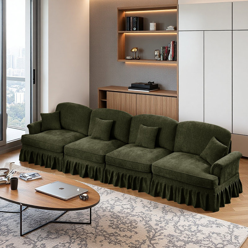 Sofa, Cloud Couch Sectional Sofa, Chenille Sofa, 36.6" H x 137.8" W x 32.8" D, Green