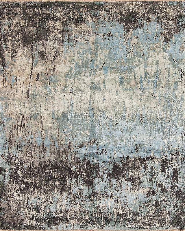Affinity Wool & Silk Handmade Silk and Wool Abstract Area Rug, Sky Blue, Rectangle 8' x 10'