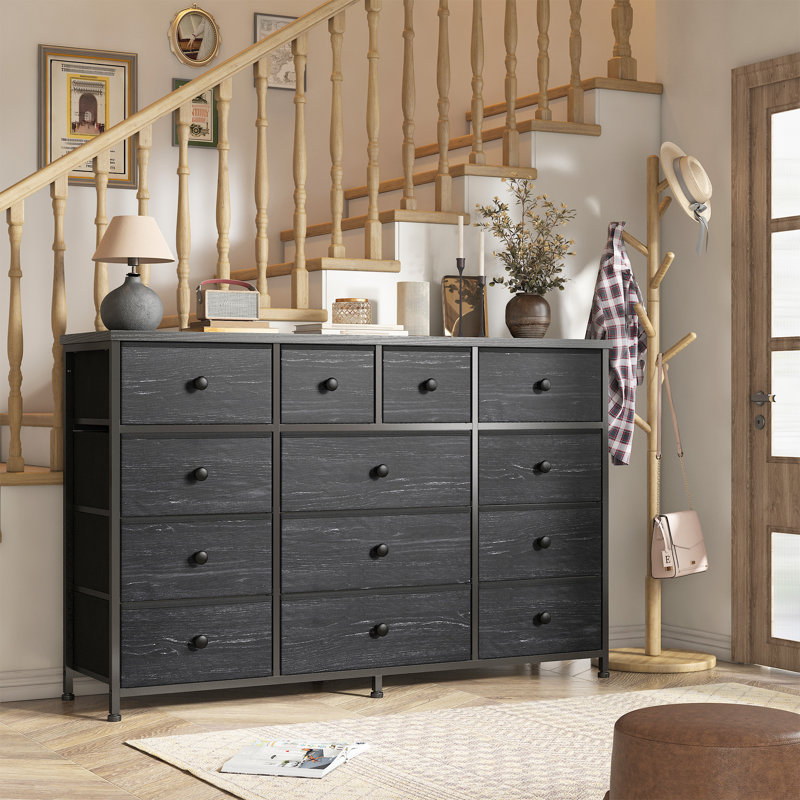 Dresser For Bedroom With 13 Drawers, Long Dresser, Chest Of Drawers, Black