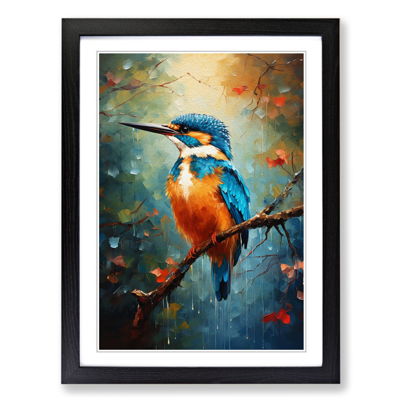 Kingfisher Impressionism No.2 - Single Picture Frame Print on Wood, 64cm H x 46cm W x 2cm D, Black