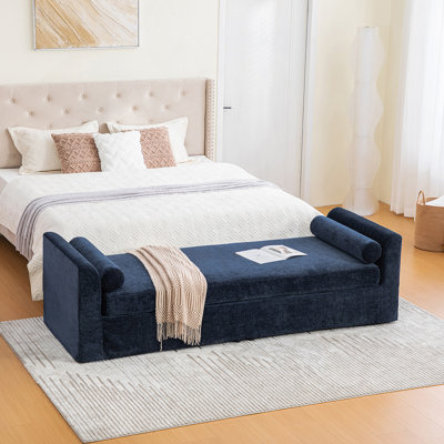 90.55" Wide Modern Bench,Window-side Bench with Armrests,Chenille Chaise Lounge Couch with 2 Bolster Pillows, Suitable For Living Rooms, Entryways, Dormitories, And Bedrooms