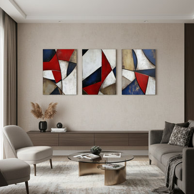 3-Piece Geometric Abstract MDF Wall Art Set – Multicolor