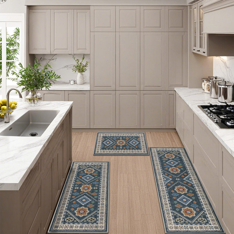 Machine Washable Non-Slip Kitchen Mat (Set of 3), Navy