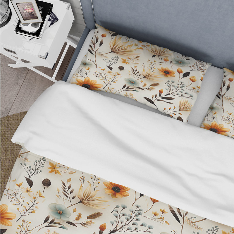 Minimalism Beige Ferns Pattern VI Floral Duvet Cover, null