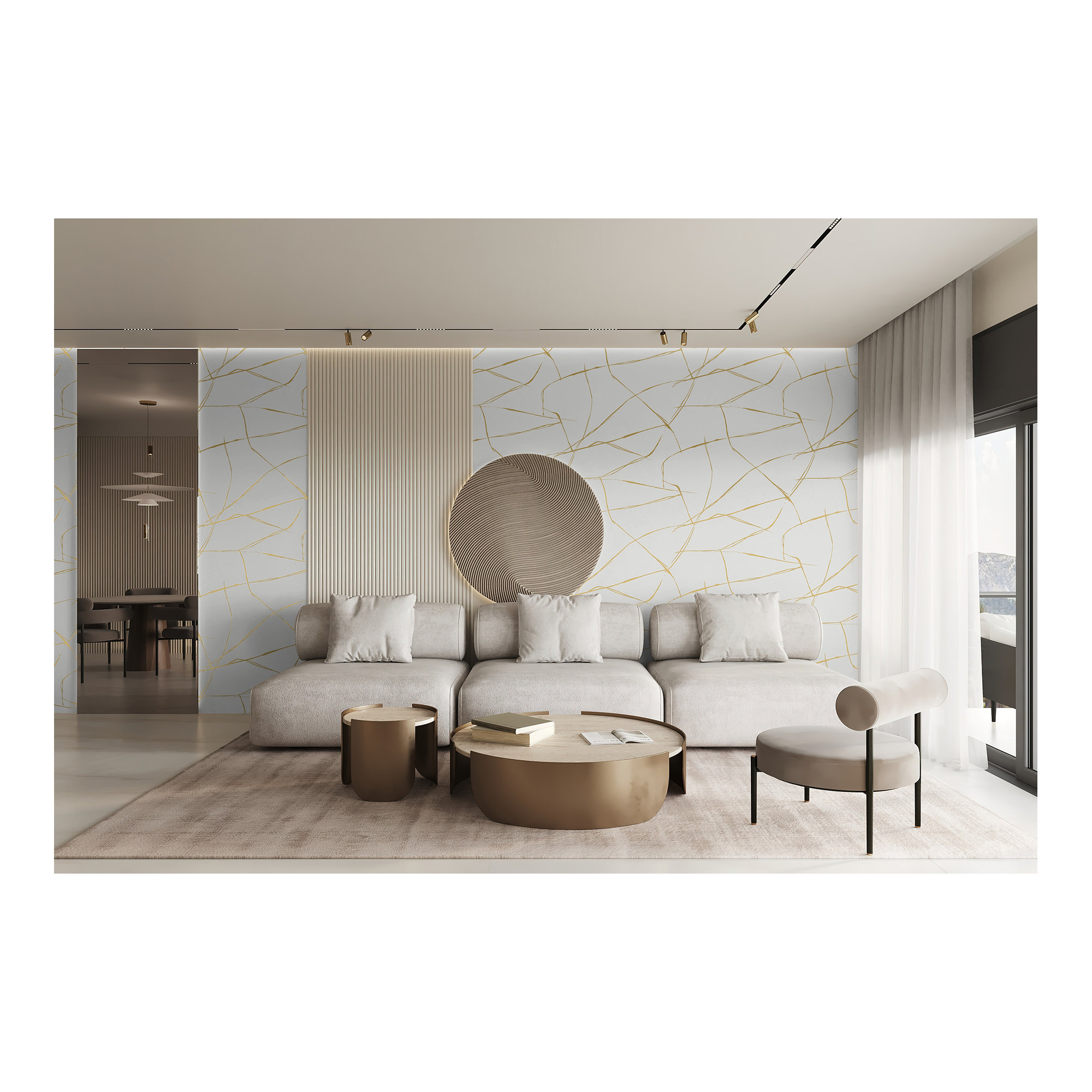 Niseko Modern Abstract Wallpaper, Metallic Goldenrod