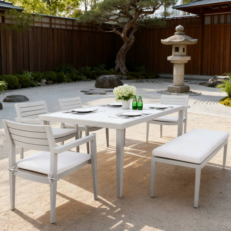 Ensemble repas 6 pièces pour patio avec 4 chaises et 1 banc pour les rassemblements et les repas dans la cour