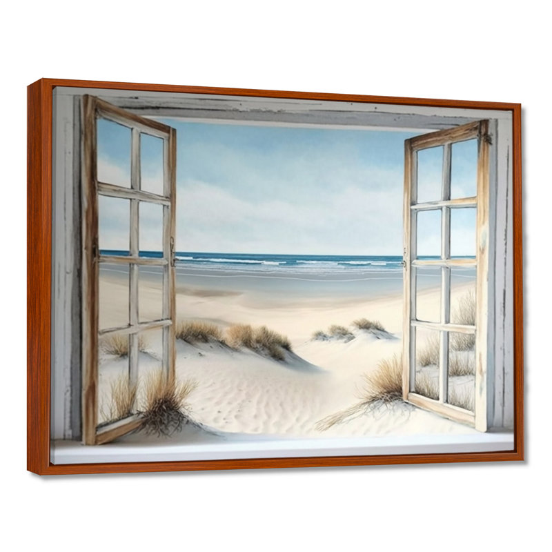 «Window to the Beach - Coastal Window», reproduction d'art sur toile plage, H 24 po x l 32 po, Brun