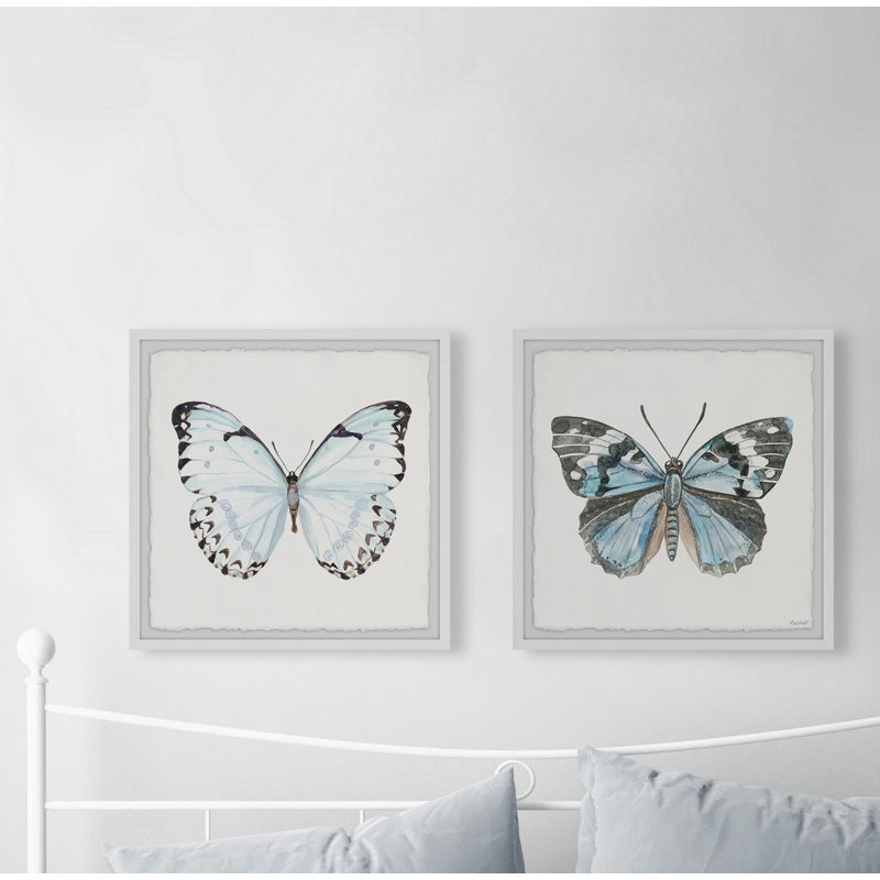 «Lovely Butterflies», ensemble de 2 reproductions d'art sur papier encadrées, H 24 po x l 24 po