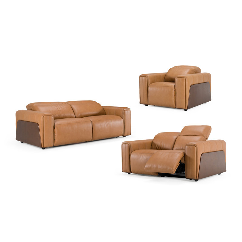 Ensemble de canapés en cuir brun avec fauteuils inclinables électriques Sandstone