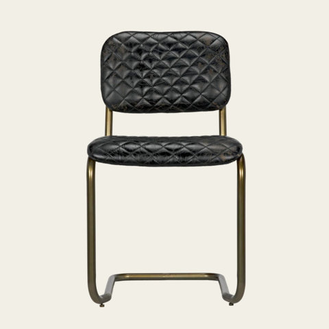 Upholstered dining chair with metal frame.