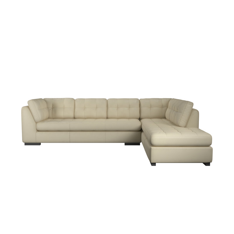 Canapé modulaire en cuir véritable de 126 po de large Rameek, Orienté vers le côté droit, Cuir véritable crème