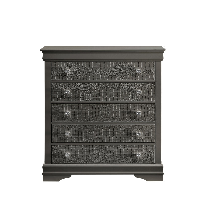 Commode 5 tiroirs Blaze, Gris métallisé