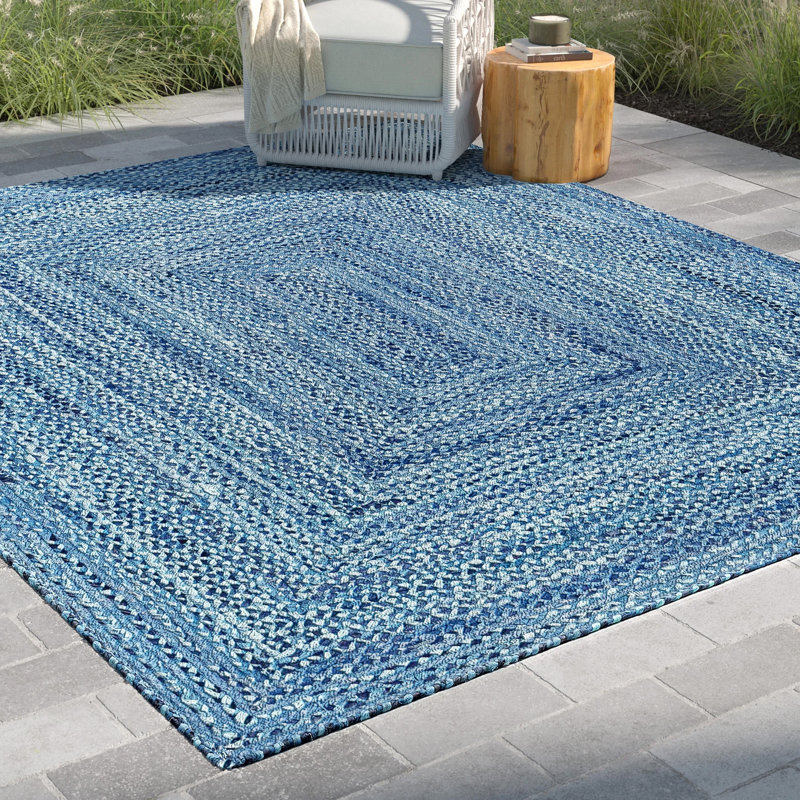 Tapis bleu en coton tressé à la main Panaca, Rectangle 6 pi 1 po x 9 pi