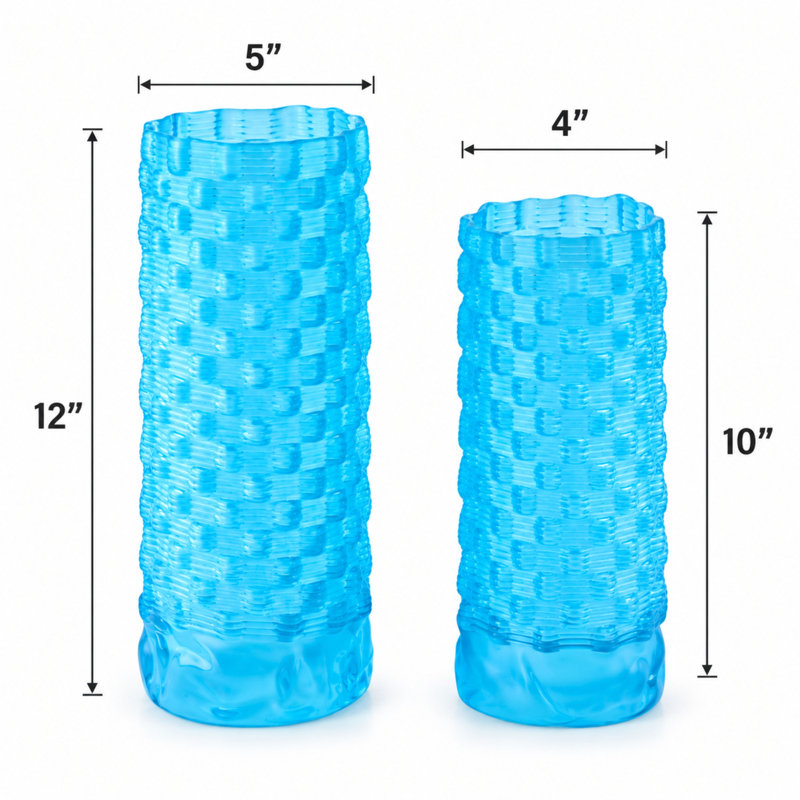 Fleurine Tall Frosted Textured Glass Table Vase Set of 2, Colored Glass, Blue, Blue