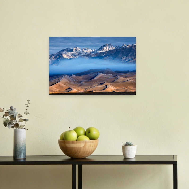 Golden Dunes Misty Mountains Serene Tranquil Abstract Landscape Mountain Wall Art Print 1 Piece Wrapped Canvas Wall Art