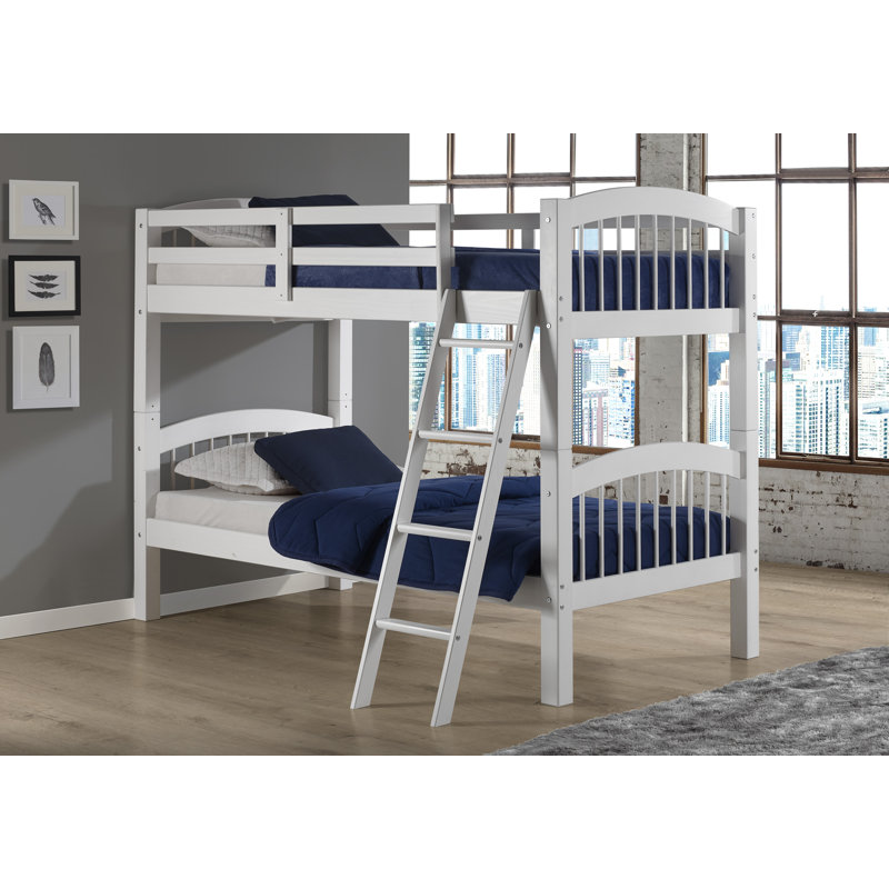 Lit superposé simple au-dessus de simple en bois massif Bechtol, Blanc