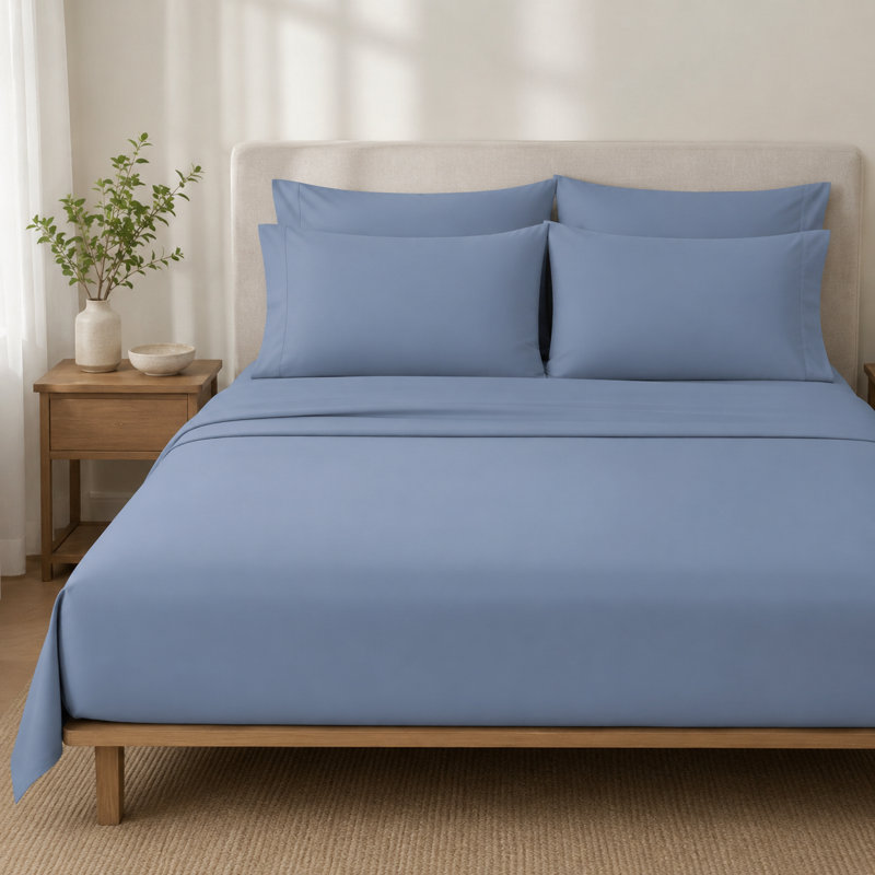 Ensembles de literie en rayonne de bambou à densité de tissage 450 fils Habitat Home Bedding Fashions, Très grand, Indigo