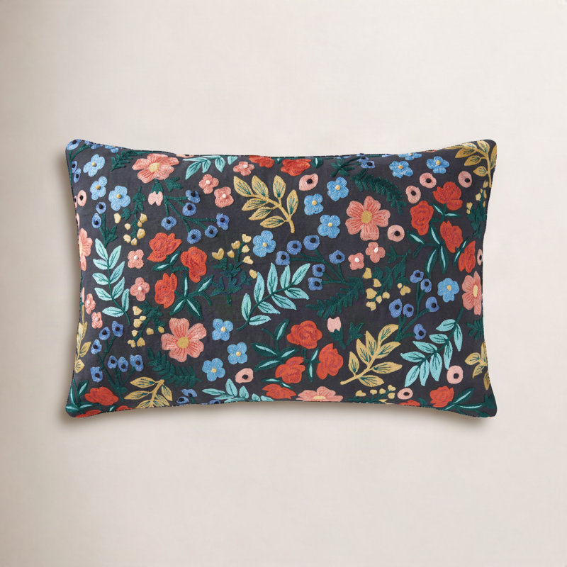 Rifle Paper Co. x Loloi PRP0028 Wildwood Garden 13" x 21" Pillow, Blue, Polyester/Polyfill
