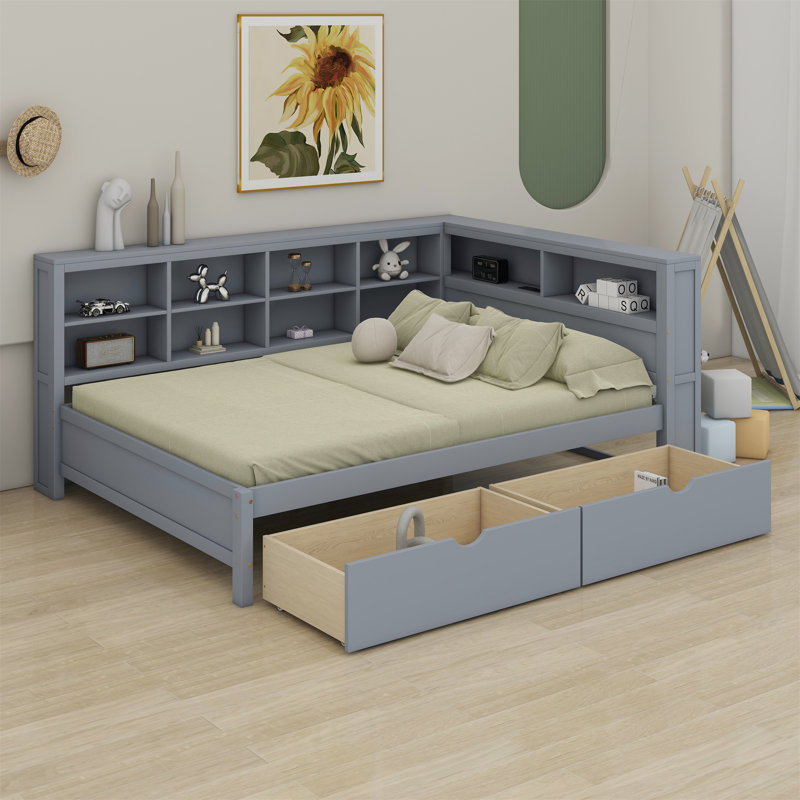 Lit avec rangement Bacil, gris, Lit simple