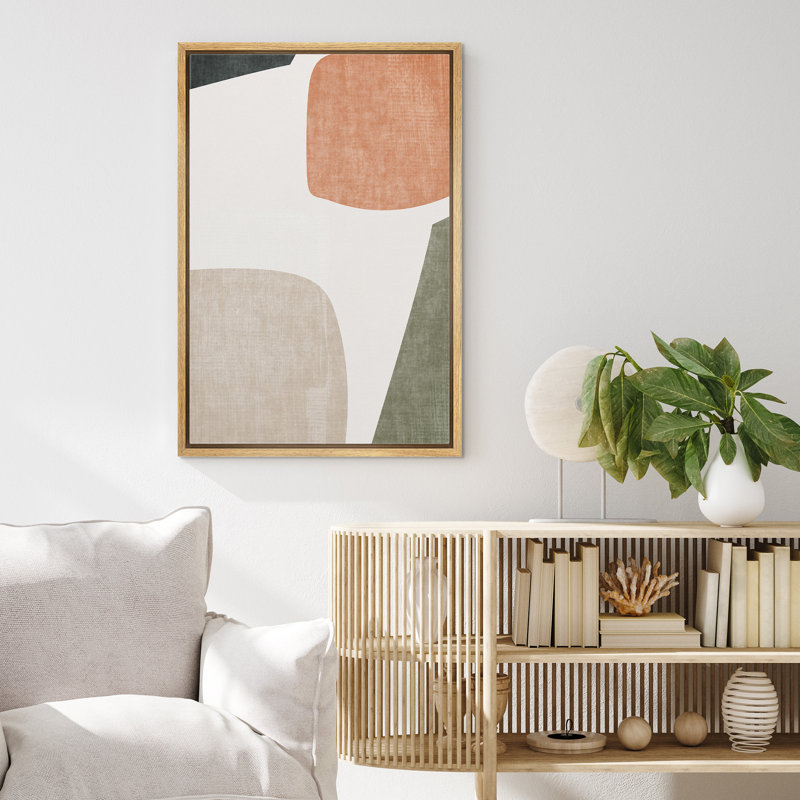 Abstract Colour Block - Floater Frame Graphic Art Print on Canvas, 24" H x 36" W x 2" D, Brown Framed Canvas