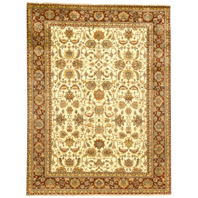 Tapis crème et rouge noué à la main de haute qualité