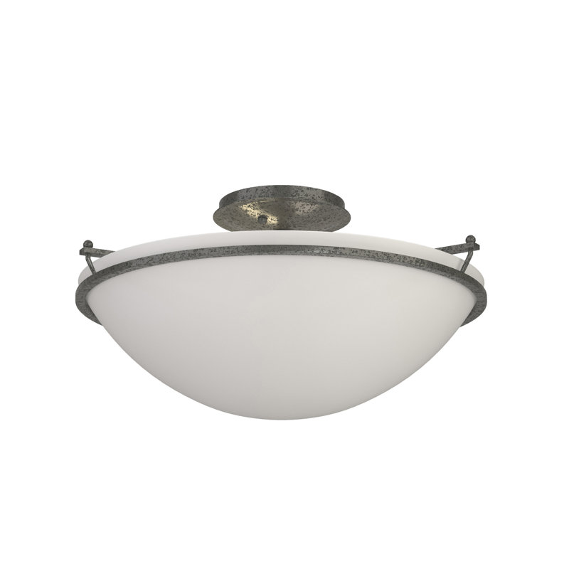 Simple Lines Bowl Semi Flush Mount, Natural Iron, Opal, 7.1" H x 14.5" W x 14.5" D